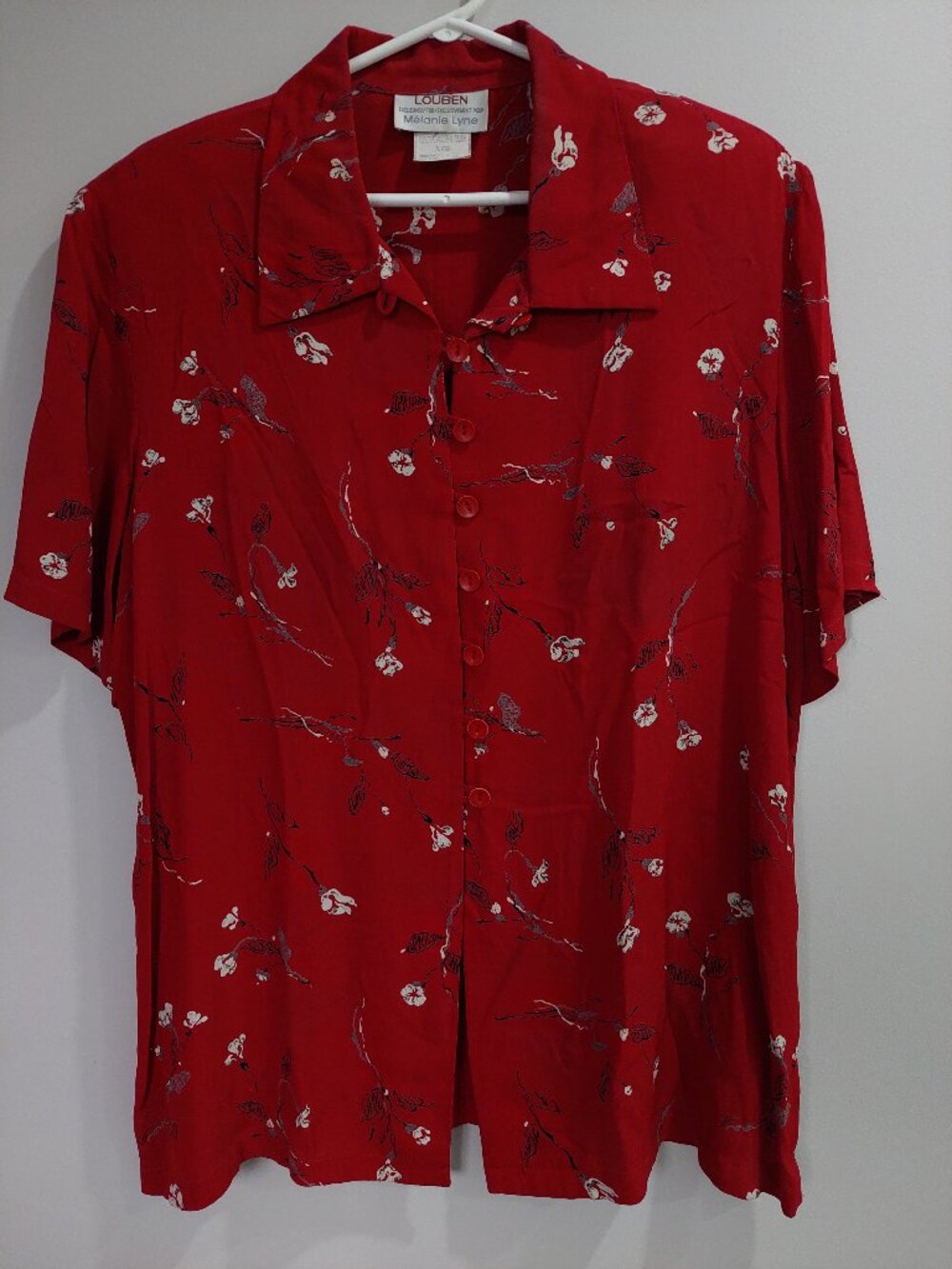 Louben for Mélanie Lyne Women's Size 14 Short-sleeve Shirt Red Floral